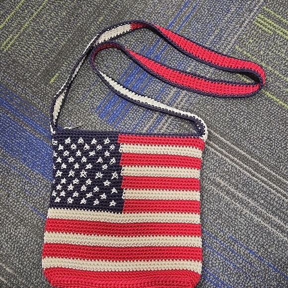 The SAK-Red/White/Blue Flag Crochet Knit Patriotic Shoulder Bag Satchel - Picture 3 of 16